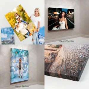 Cuadros de fotos impresas sobre lienzo montado sobre bastidor de madera.